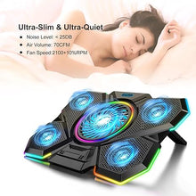 Load image into Gallery viewer, Laptop Cooling Pad, Gaming Laptop Cooler with 5 Quiet Fans and LED Lights (One-Click Close), Laptop Fan Cooling Pad Fits 12-17 Inch Laptop, 7 Adjustable Height
