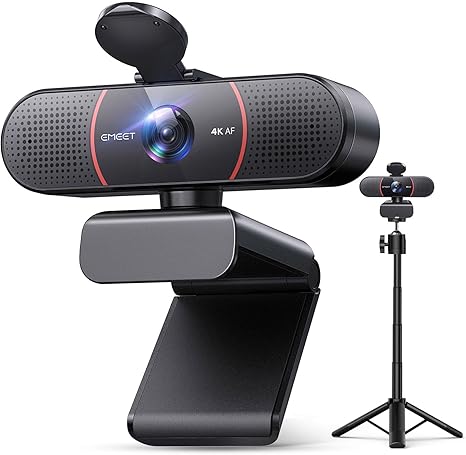 EMEET C960 4K Webcam with Tripod, 4K Sony Sensor, Adjustable Heights with 360° Swivel Head, Privacy Cover, PDAF Auto Focus, 2 Noise-Cancelling Mics, Auto Light Correction, Perfect for Online Meetings