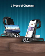 Load image into Gallery viewer, Wireless Charging Station - 4 in 1 Wireless Charger with Alarm Clock, Charging Stand Dock for iPhone 16 15 14 13 12 11 X 8 Samsung Phone, for AirPods 4 3 Pro, Apple Watch 9/8/7/6/5/SE/4/3/2
