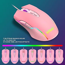 Load image into Gallery viewer, RedThunder K10 Wired Gaming Keyboard and Mouse and Wrist Rest Combo, RGB Backlit, Mechanical Feel Anti-ghosting Keyboard + 7D 7200 DPI Mice+Soft Leather Wrist Rest 3 in 1 PC Gamer Accessories(Pink)
