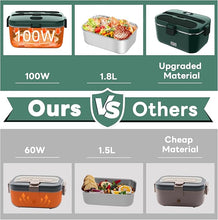 Load image into Gallery viewer, DUPASU Electric Lunch Box Food Warmer: 100W Heated Lunch Box for Adults, 1.8L Portable Fast Heating Lunchbox Food Heater for Car, Truck, Work, Travel, Lonchera Elctrica 12/24V/110-230V
