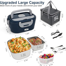 Load image into Gallery viewer, Electric Lunch Box for Adults, Heated Lunch Box with 2.55L (1.5+0.45+0.6L) container, 12V/24V/110V Portable Food Warmer for Work/Travel/Car/Truck with SS Fork &amp; Spoon and Insulated Carry Bag
