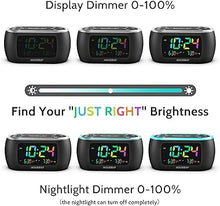 Load image into Gallery viewer, HOUSBAY 3 in 1 Alarm Clock for Bedrooms- Clock Radio &amp; Night Light, Rainbow Digit, Dual Alarm, Small Radio Alarm Clock for Kids, Teens
