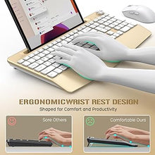 Load image into Gallery viewer, Wireless Keyboard and Mouse - Full-Sized Ergonomic Keyboard with Wrist Rest, Phone Holder, Volume Knob,2.4 Silent Cordless Keyboard Mouse Combo for Computer, Laptop, PC, Mac, Apple-Gold White
