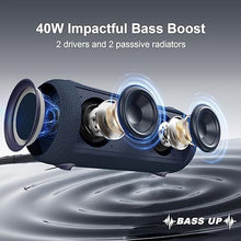 Load image into Gallery viewer, Passau Portable Bluetooth Speakers 40W Peak Loud Stereo Sound, Passive Radiators-Deep Bass, All Day Playtime, Adjustable Strap, BT5.3, IPX5 Wireless Speaker RGB Lights for Indoor Outdoor-Blue
