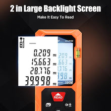 Load image into Gallery viewer, Laser Measure 328 Ft Digital Laser Distance Meter Measurement with 2 Bubble Levels?99 Sets Data Storage, M/in/Ft Unit Switching, IP54 and Multiple Functions Laser Measuring Tool.
