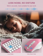 Load image into Gallery viewer, Wireless Keyboard and Mouse Combo, Ergonomic Keyboard with Wrist Rest, Phone Holder, Sleep Mode, 2.4G Lag-Free Rechargeable Compact Silent Cordless Keyboard Mouse for Windows, Mac, Laptop, PC (Pink)
