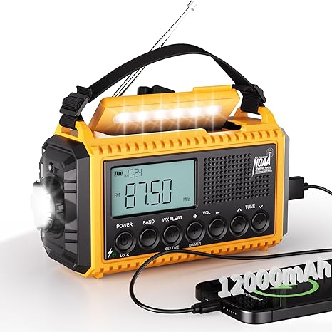 Mesqool 12000 Emergency Radio, Auto Digital Weather Radio NOAA/AM/FM/SW Battery Backup Crank with Flashlight Phone Charger, Portable Solar Powered Radio Backlit LCD Display, SOS