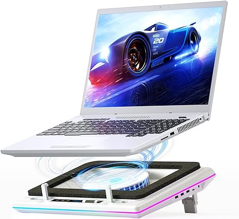 llano RGB Laptop Cooling Pad, White, Powerful Turbofan, Quiet Cooling, Touch Control, LCD Screen, Seal Foam, 15-19in Laptops