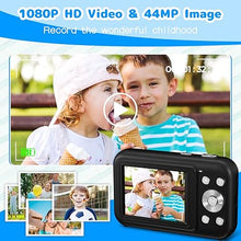 Load image into Gallery viewer, Digital Camera, Kids Camera with 32GB Card, FHD 1080P 44MP Vlogging Camera, 16X Zoom Point and Shoot Digital Camera Compact Portable Rechargeable Cameras for Teens Boys Girls Seniors Students (Black)
