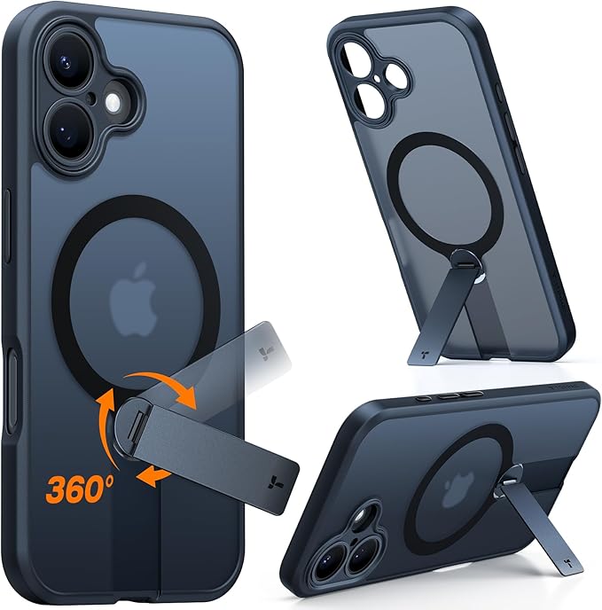 TORRAS Magnetic 360°Stand Case for iPhone 16 Case, [Full Camera Protection] [Fit for MagSafe][16FT Mil-Grade Drop Protection] Slim Frosted Case for 16 iPhone Phone Case with Kickstand (6.1