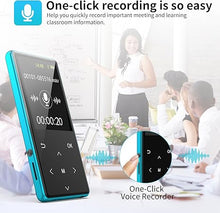 Load image into Gallery viewer, MP3 Player, 128GB Portable Digital Lossless Music Player Built-in HD Speaker, FM Radio Recording, One Button Recording, 2.4 in Screen Blue
