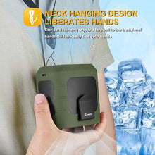 Load image into Gallery viewer, Zeadio Waist Clip Fan, 3 Speeds 10000mAh Operated Hands-free Wearable Necklace Fan, with lighting function for Hot Flashes Home Office Travel Outdoor Sports - Green

