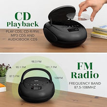 Load image into Gallery viewer, Tyler Portable CD Player Boombox with FM Radio, Bluetooth, and USB Port | Clear Stereo Sound | CD-R/RW and MP3 CDs Compatible | 3.5mm Aux Input and Headphone Jack | TAU107 - Black
