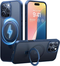 Load image into Gallery viewer, TORRAS Ultra Magnetic Ostand for iPhone 16 Pro Case [Fit for MagSafe] [Sturdy Stand &amp; Ring Holder] Mil-Grade Shockproof Matte Anti-Scratch Slim Protective Kickstand Case, Navy Blue 6.3 inch
