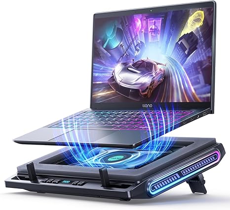 llano V10 Gaming Laptop Cooling Pad, RGB Laptop Cooler Stand with Powerful 4.72 Inch External Turbo Cooling Fan, Fast Cooling Computer 13-17.3in, Button Control, 3 Adjustable Stand, 4-Port USB C&A