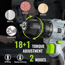 Load image into Gallery viewer, WORKPRO Cordless Drill Driver Kit, 12V Electric Screwdriver Driver Tool Kit, 3/8" Keyless Chuck, Charger and Storage Bag Included
