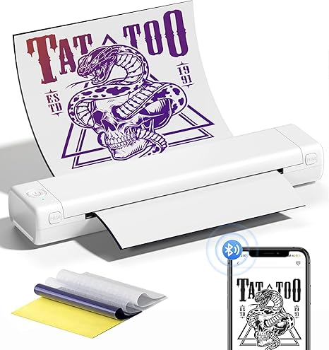 Phomemo M08F Tattoo Stencil Printer, Wireless Tattoo Printer Machine, Thermal Printer Tattoo, Compatible with Smartphone, Pad and PC, with 10pcs Transfer Paper (White)