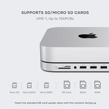 Load image into Gallery viewer, Satechi Mac Mini Hub &amp; Stand with SSD Enclosure for NVME/SATA M.2, Mac Mini Dock with USB C 10Gbps, 3 USB A 5/10Gbps, 2.0 Audio Jack, for Mac Mini M2 /M1, Mac Studio - Silver
