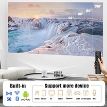 Load image into Gallery viewer, Mini Projector Android TV with Wireless 5G Wifi and Bluetooth,1080P Support, Portable Pocket DLP Smart Projector with stand Built in Apps , Speaker, Rechargeable Battery, Airplay, Netflix for camping
