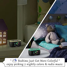 Load image into Gallery viewer, HOUSBAY 3 in 1 Alarm Clock for Bedrooms- Clock Radio &amp; Night Light, Rainbow Digit, Dual Alarm, Small Radio Alarm Clock for Kids, Teens
