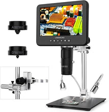 Load image into Gallery viewer, LM246MS 3 Lens 7 inch HDMI Digital Microscope 2000X for Soldering with 13&#39;&#39; Arm Boom Stand, UHD 2160P, Error Coin Microscope Full View of Coins, Microscope Kit for Adults, PCB Repair DIY
