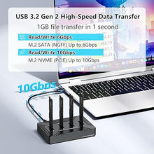 Load image into Gallery viewer, MiliPow 4-Bay M.2 NVME SATA SSD Enclosure Tool-Free, USB 3.2 Gen 2 10Gbps External Hard Drive Docking Station for M.2 NVMe PCIe (M Key, B+M Key) and SATA NGFF (B+M Key), Up to 32TB
