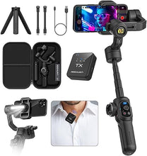 Load image into Gallery viewer, S2 Pro Smartphone Gimbal Stabilizer w/Wireless Lavalier Microphone, Built-in 18cm Extension Rod &amp; Fill Light, Professional 3-Axis Gimbal for iPhone &amp; Android for Video Recording
