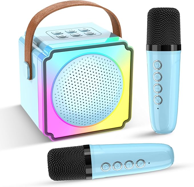 Mini Karaoke Machine for Kids and Adults,Portable Bluetooth Karaoke Machine with 2 Wireless Microphones, Kids Karaoke Machine for Home Party,Birthday Gifts for Girls Boys?Blue?