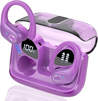Wireless Earbuds 75hrs Bluetooth 5.3 Headphone Sport, 2024 Bluetooth Earbuds Stereo Deep Bass Over Ear Bud with Earhooks, ENC Noise Cancelling Mic, IPX7 Waterproof Earphone, Purple