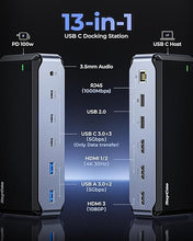 Load image into Gallery viewer, USB C Docking Station Dual Monitor for MacBook Pro/Air, 13-in-1 Triple 4K Display Laptop USB-C Hub, Type C Dock with 3 * 4K HDMI, PD3.0, 7 USB, RJ45, 3.5mm Audio
