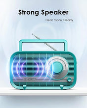 Load image into Gallery viewer, Radio with Bluetooth, Radio Portable AM FM, Plug in Wall and Play, or AA Battery Operated Radios, Best Reception Vintage Retro Radio Built in Clear Speaker Headphone/AUX in Jack Green

