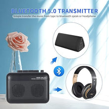 Load image into Gallery viewer, Portable Cassette Player Recorder with Bluetooth Transmitter, Walkman Cassette Tape Player with Headphone Jack, Build-in Speaker, Microphone Jack, Powered by AC Adapter or AA Battery- Black
