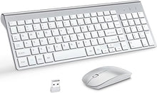 Load image into Gallery viewer, Wireless Keyboard and Mouse with Mouse Pad Ultra Slim Combo, MOOJAY 2.4G USB Quiet Compact Scissor Switch Keyboard Mice Set with Cover, 2 AA and 2 AAA Batteries, for Laptop/PC/Windows - Silver White
