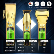 Load image into Gallery viewer, Suttik Professional Hair Clippers for Men, Cordless Beard Trimmer &amp; Electric Shavers for Men, Mens Hair Clippers and Trimmer Set Hair Cutting Kit for Barber with Case, Gold
