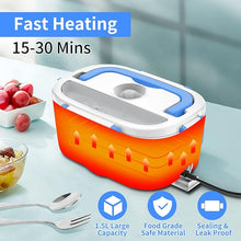 Load image into Gallery viewer, Electric Lunch Box, Food Warmer Heater 12V 24V 110V, 80W Faster Heated Lunch Box for Car/Truck/Home Portable Heating Boxes with 1.5L 304 SS Container Fork &amp; Spoon, White+Blue
