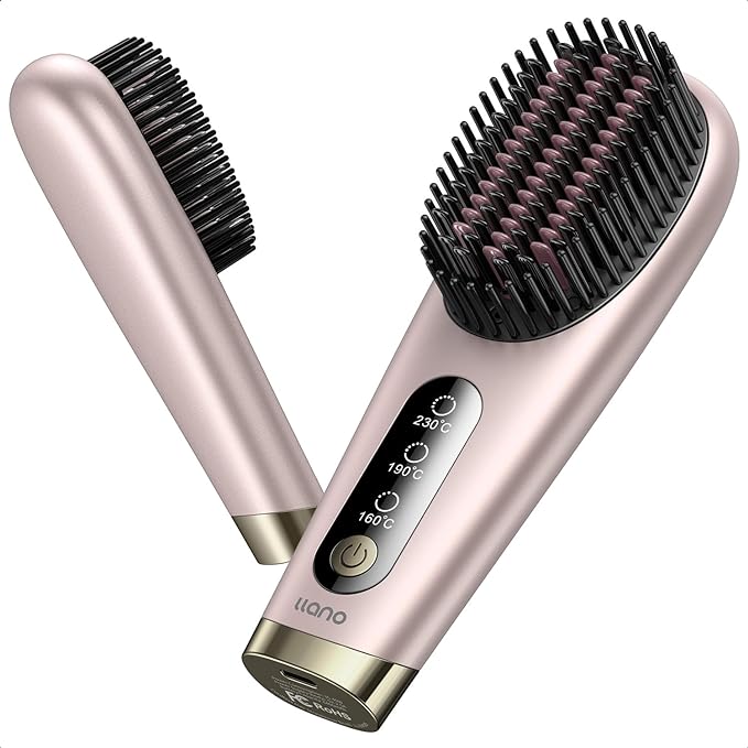 llano Portable Cordless Hair Straightener Brush, USB Rechargeable Lightweight Mini Portable Hair Straightening Comb for On The go Styling