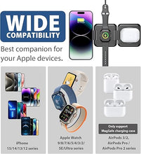 Load image into Gallery viewer, 3 in 1 Apple Charging Station for iPhone Airpods iWatch - Travel Charger for Multiple Devices, Portable Foldable Charging Station - Magnetic iPhone Charger with Adaptor&amp;Case (Black)
