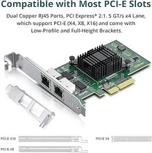 Load image into Gallery viewer, 1.25G Gigabit Ethernet Converged Network Adapter (NIC) with Intel I350AM2 Controller - Compatible for Intel I350-T2, Dual Copper RJ45 Ports, PCI-E 2.1 X4
