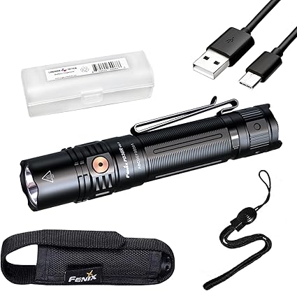 Fenix PD36R V2.0 1700 Lumen Rechargeable Flashlight, USB-C Tactical Duty Light with Battery, and LumenTac Organizer