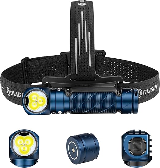 OLIGHT Perun 3 Rechargeable Headlamp Flashlight, 3000 Lumens LED Headlight with Red Light, Waterproof Head Lamp with Headband for Outdoor Camping, Hiking, Working (Midnight Blue)