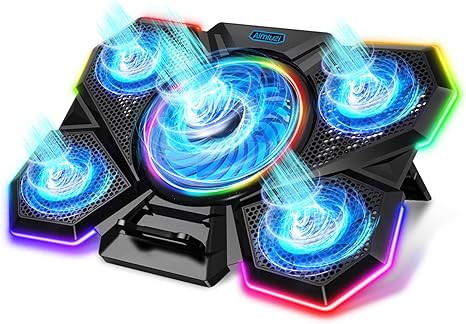 Laptop Cooling Pad, Gaming Laptop Cooler with 5 Quiet Fans and LED Lights (One-Click Close), Laptop Fan Cooling Pad Fits 12-17 Inch Laptop, 7 Adjustable Height