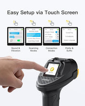 Load image into Gallery viewer, Inateck Bluetooth Barcode Scanner, 2D 1D Wireless Handheld Scanner, QR Code Scanner, Equipped with a Touchscreen and Smart Base, CMOS+CCD Dual modules, Larger scanning Range, Supports app SDK, P8.
