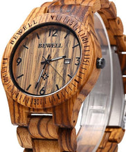 Load image into Gallery viewer, BEWELL ZS-W086B Wooden Watch Men Gifts Handmade Date Display Quartz Movement Analog Lightweight Wood Wrist Watches
