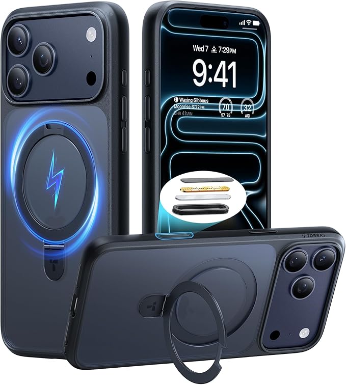 TORRAS Ostand Magnetic for iPhone 17 Pro Case, Fit for MagSafe, 3X Military Drop Protection, Camera Control, Slim Phone Case for iPhone 17 Pro with Kickstand, Translucent Matte Cover 6.3