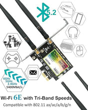 Load image into Gallery viewer, 5400Mbps PCIE WiFi Card Intel 6E Chipset (6GHz&amp;5Ghz&amp;2.4GHz) PCIe WiFi Card BT 5.2, WiFi Adapter mit OFDMA, Ultra-Low Latency, Windows 10/11 (64bit)
