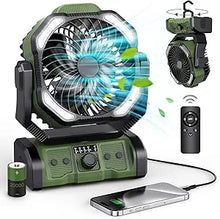 Load image into Gallery viewer, Portable Camping Fan Rechargeable - 20000mAh Cordless Battery Powered Fan with LED Lantern, Remote Auto Oscillating USB C Table Battery Operated Tent Fan for Travel Outdoor Beach
