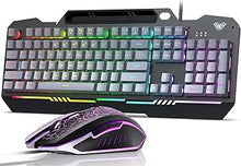 Load image into Gallery viewer, AULA Keyboard, T102 104 Keys Gaming Keyboard and Mouse Combo with RGB Backlit PC Keyboard, All-Metal Panel Waterproof Light Up Quiet Computer Keyboard, USB Wired Keyboard for MAC Xbox PC Gamers
