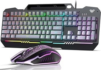 AULA Keyboard, T102 104 Keys Gaming Keyboard and Mouse Combo with RGB Backlit PC Keyboard, All-Metal Panel Waterproof Light Up Quiet Computer Keyboard, USB Wired Keyboard for MAC Xbox PC Gamers