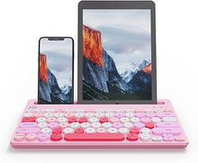 Load image into Gallery viewer, HUO JI Wireless Keyboard Multi-Device, Bluetooth and 2.4G Dual Mode for iPad, Switch to 3 Devices for Tablet, iPhone, PC, Smart TV, Cellphone, iOS Android Windows, Pink

